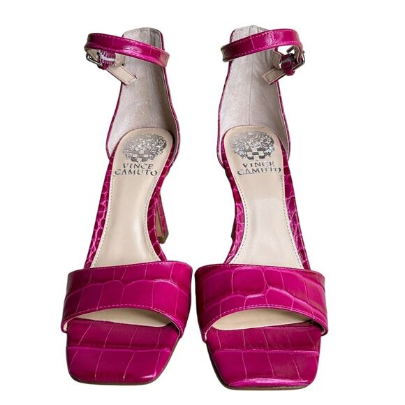 Vince Camuto Reesera Deep Magenta Croco Sandal Women's 5M NWB Barbie Square - Picture 3 of 10